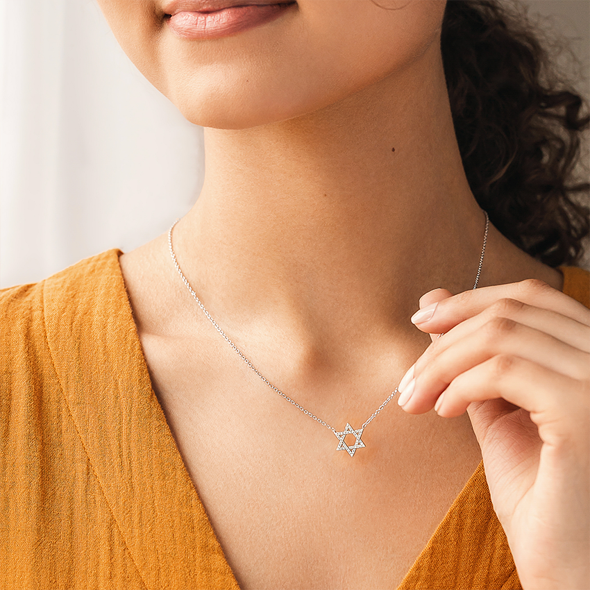 Davud Yıldızı Model 0.50 karat Yuvarlak Kesim Laboratuvar Pırlanta Kolye 18K - Bold Diamonds