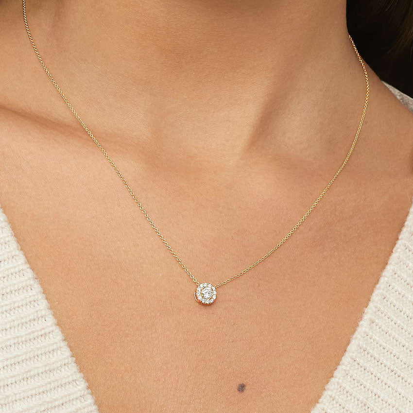 Halo Model 0.50 karat Yuvarlak Kesim Laboratuvar Pırlanta Kolye 18K - Bold Diamonds