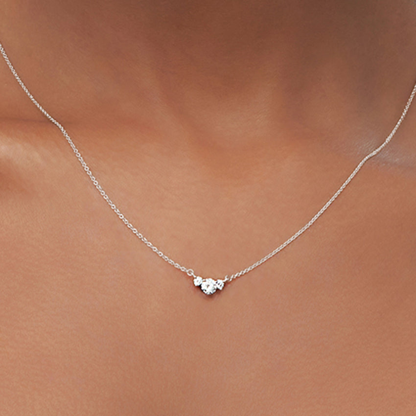 Üçlü Taşlı Model  0.50 karat Yuvarlak Kesim Laboratuvar Pırlanta Kolye 18K - Bold Diamonds