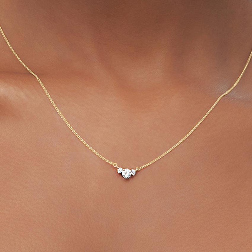 Üçlü Taşlı Model  0.50 karat Yuvarlak Kesim Laboratuvar Pırlanta Kolye 18K - Bold Diamonds
