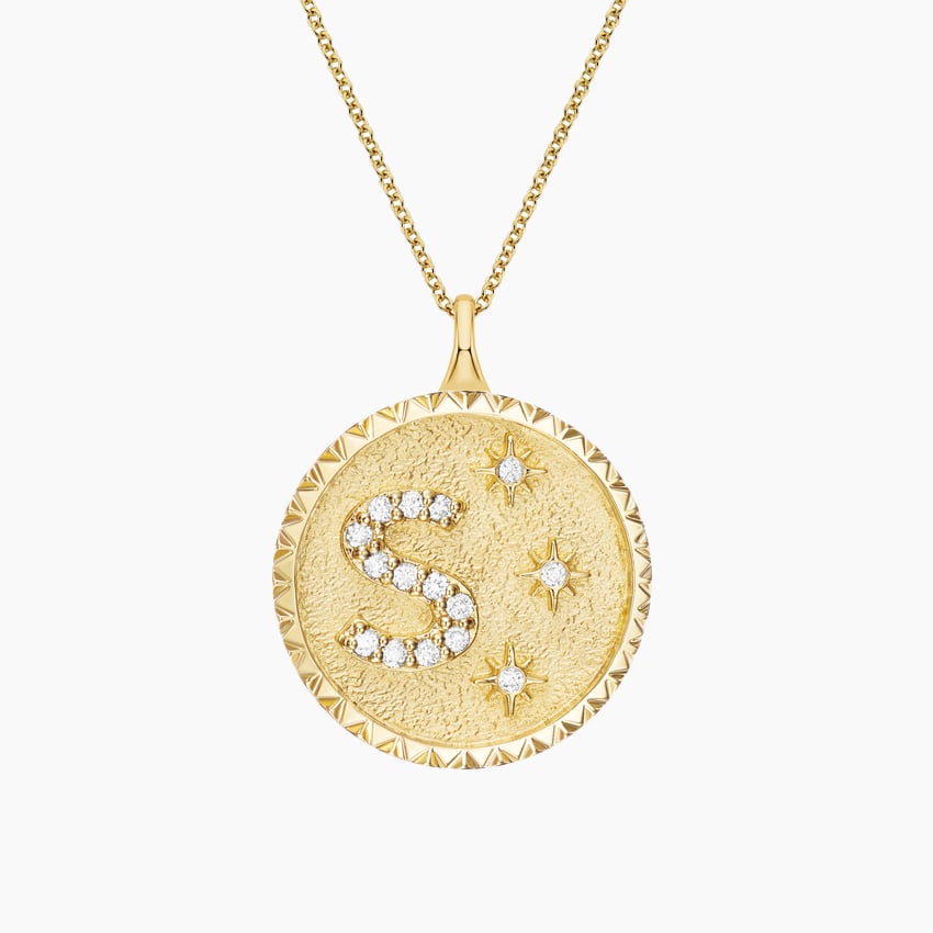 Harf Varyasyonlu Madalyon 0.50 karat Yuvarlak Kesim Laboratuvar Pırlanta Kolye 18K - Bold Diamonds