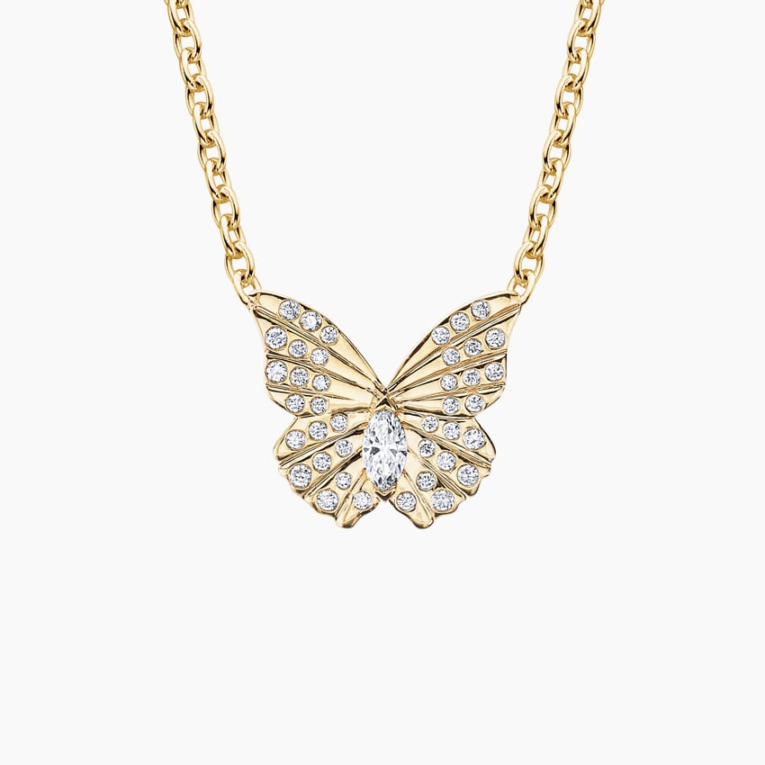 Kelebek Model 0.50 karat Markiz Kesim Laboratuvar Pırlanta Kolye 18K - Bold Diamonds