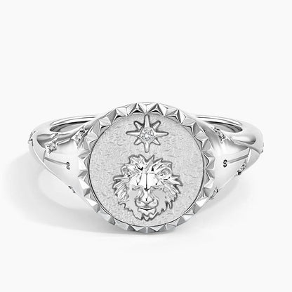 Aslan Burcu Tasarım 0.10 Karat Yuvarlak Kesim Laboratuvar Pırlanta Yüzük 18K - Bold Diamonds