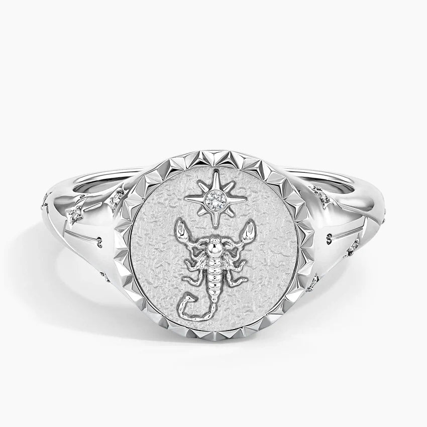 Akrep Burcu Tasarım 0.10 Karat Yuvarlak Kesim Laboratuvar Pırlanta Yüzük 18K - Bold Diamonds