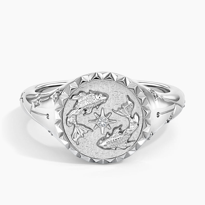 Balık Burcu Tasarım 0.10 Karat Yuvarlak Kesim Laboratuvar Pırlanta Yüzük 18K - Bold Diamonds