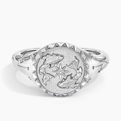 Balık Burcu Tasarım 0.10 Karat Yuvarlak Kesim Laboratuvar Pırlanta Yüzük 18K - Bold Diamonds