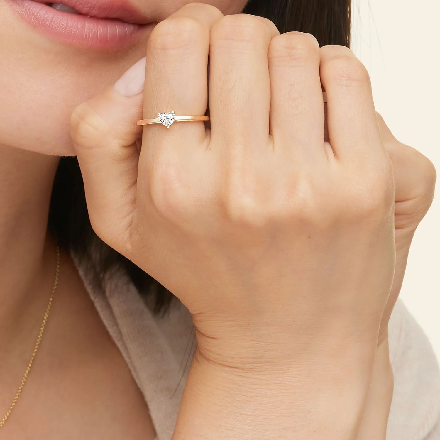Tektaş 0.40 Karat Kalp Kesim Laboratuvar Pırlanta Yüzük 18K - Bold Diamonds