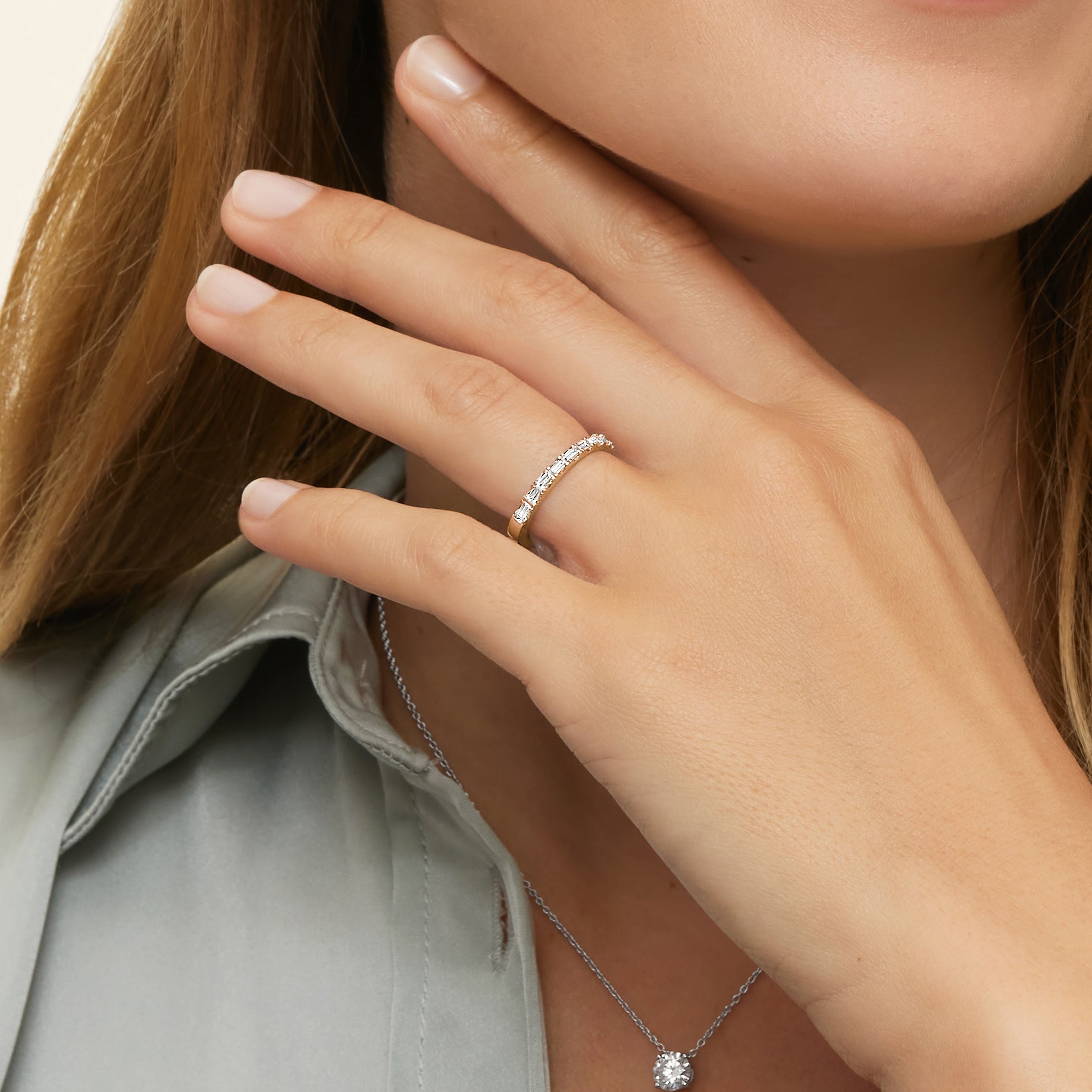 Yarım Tur 0,50 Karat Baget Kesim Laboratuvar Pırlanta Yüzük 18K - Bold Diamonds