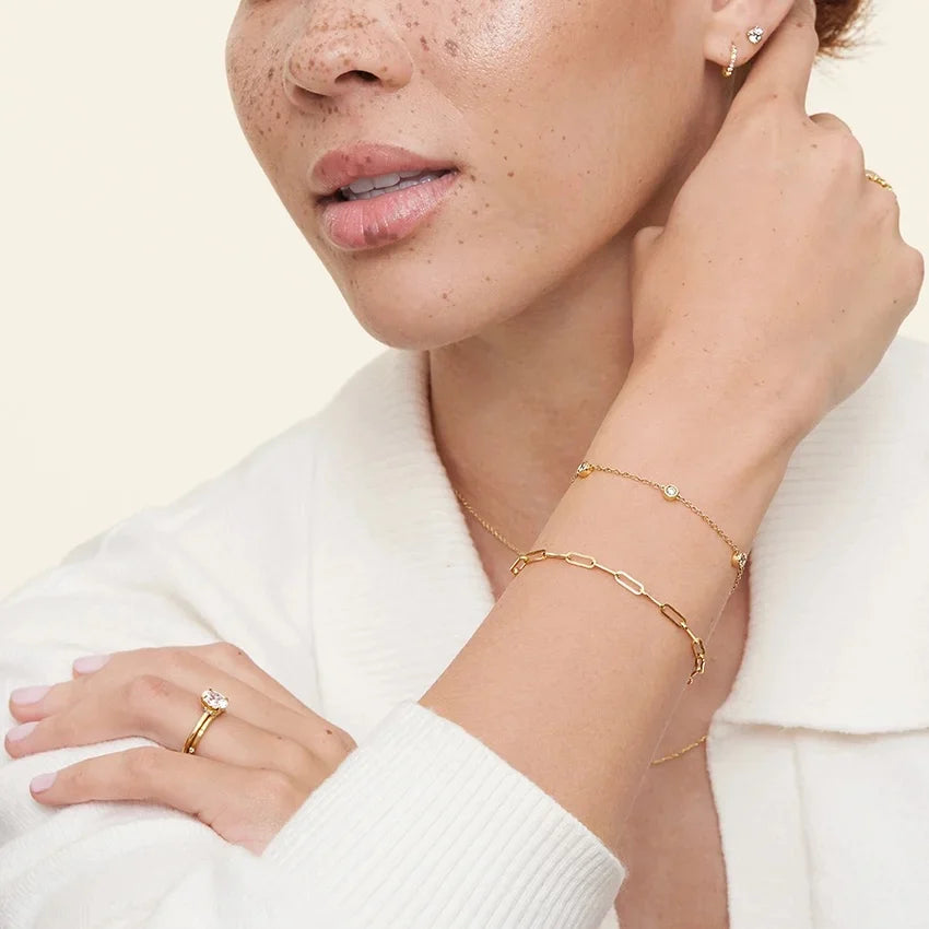 Beş Taşlı Model 1.00 Karat Yuvarlak Kesim Laboratuvar Pırlanta Bileklik 18K - Bold Diamonds