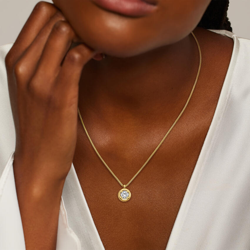 Secren Charm Yuvarlak 1.00 karat Yuvarlak Kesim Laboratuvar Pırlanta Kolye 18K - Bold Diamonds