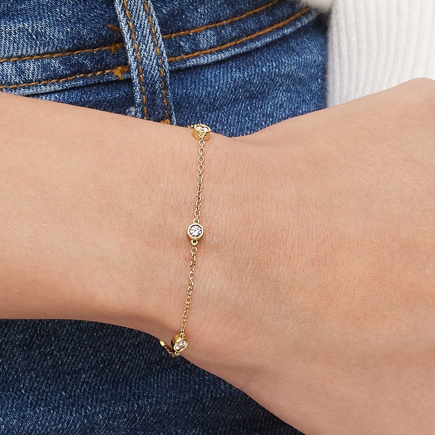 Beş Taşlı Model 1.00 Karat Yuvarlak Kesim Laboratuvar Pırlanta Bileklik 18K - Bold Diamonds
