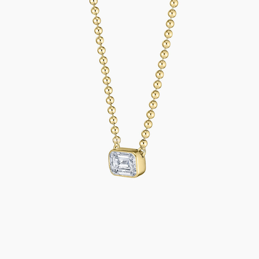 Boncuk Zincir Emerald  1.00 karat Emerald Kesim Laboratuvar Pırlanta Kolye 18K - Bold Diamonds