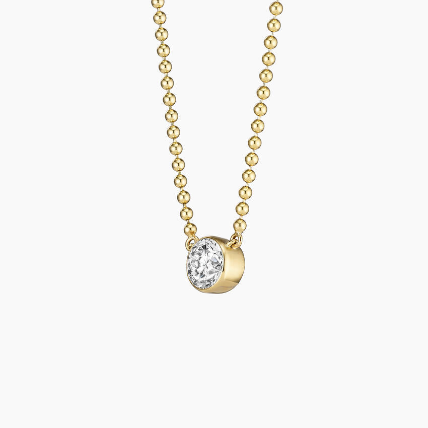 Boncuk Zincir Yuvarlak  1.00 karat Yuvarlak Kesim Laboratuvar Pırlanta Kolye 18K - Bold Diamonds