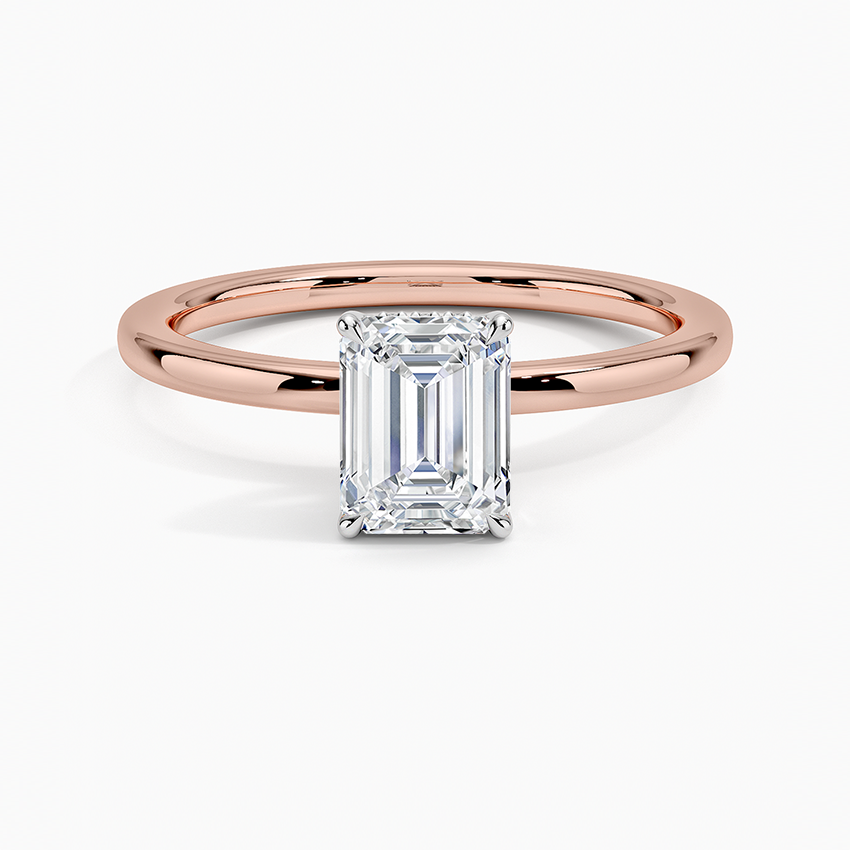1.10 Karat Emerald Kesim Hidden Halo Tasarım Tektaş Laboratuvar Pırlanta Yüzük 18K  - Elora - Bold Diamonds