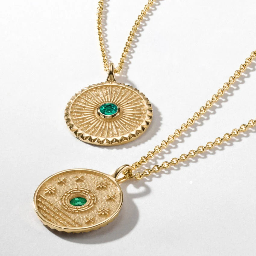 Güneş Model 1.00 karat Laboratuvar Emerald Kolye 18K - Bold Diamonds
