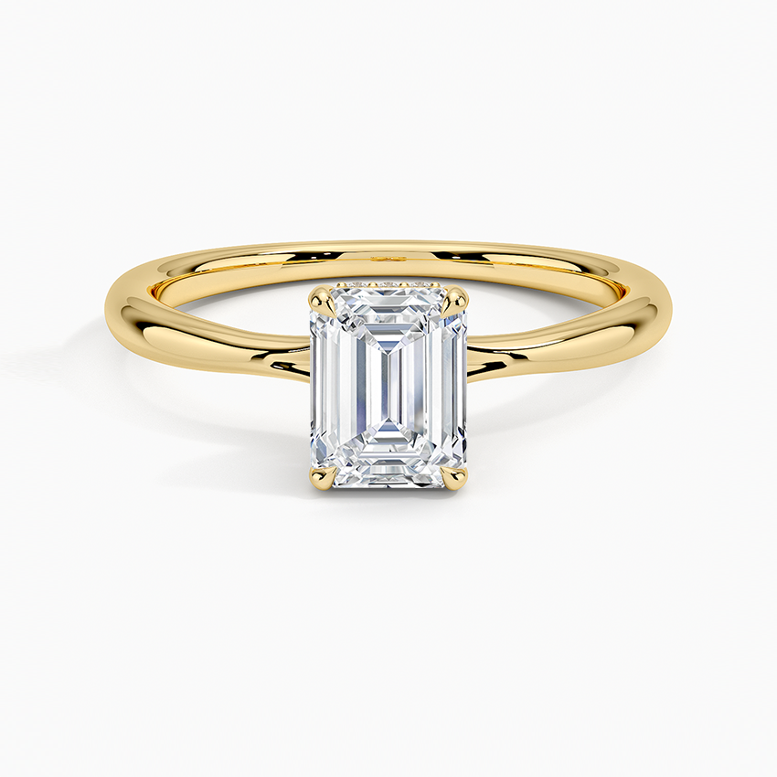 1.10 Karat Emerald Kesim Hidden Halo Tasarım Tektaş Laboratuvar Pırlanta Yüzük 18K  - Alvora - Bold Diamonds