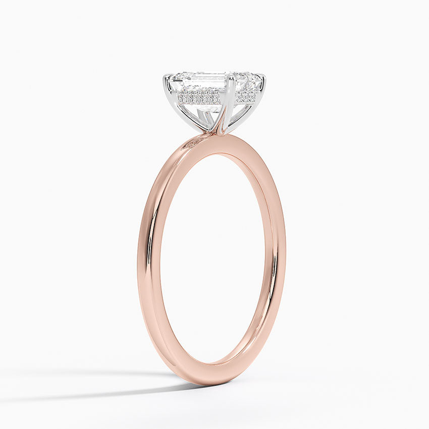 1.10 Karat Emerald Kesim Hidden Halo Tasarım Tektaş Laboratuvar Pırlanta Yüzük 18K  - Elora - Bold Diamonds