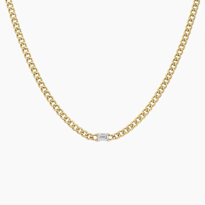 Zümrüt Model 1.00 karat Emerald Kesim Laboratuvar Pırlanta Kolye 18K - Bold Diamonds