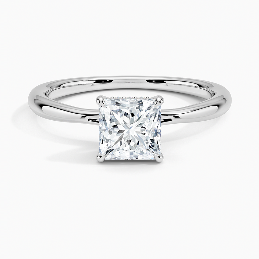 1.10 Karat Prenses Kesim Hidden Halo Tasarım Tektaş Laboratuvar Pırlanta Yüzük 18K  - Alvora - Bold Diamonds
