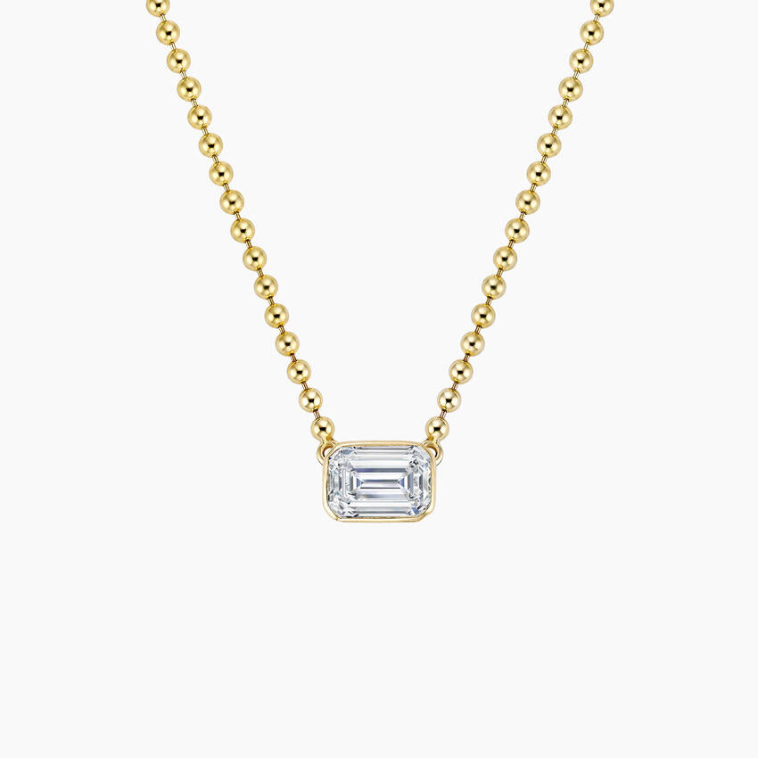Boncuk Zincir Emerald  1.00 karat Emerald Kesim Laboratuvar Pırlanta Kolye 18K - Bold Diamonds