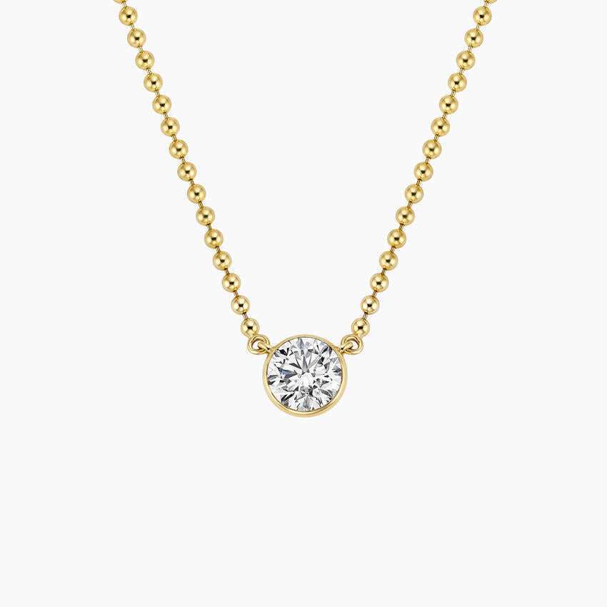 Boncuk Zincir Yuvarlak  1.00 karat Yuvarlak Kesim Laboratuvar Pırlanta Kolye 18K - Bold Diamonds