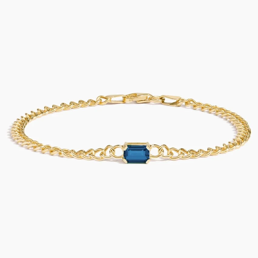 Tek Taş Model 1.00 Karat Zümrüt Kesim Laboratuvar London Blue Topaz Bileklik 18K - Bold Diamonds
