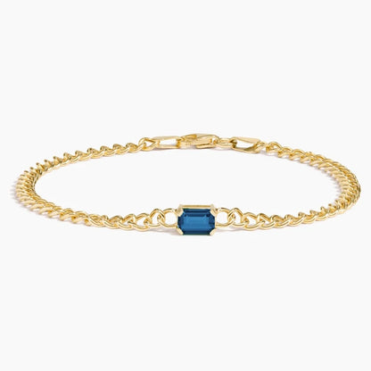 Tek Taş Model 1.00 Karat Zümrüt Kesim Laboratuvar London Blue Topaz Bileklik 18K - Bold Diamonds