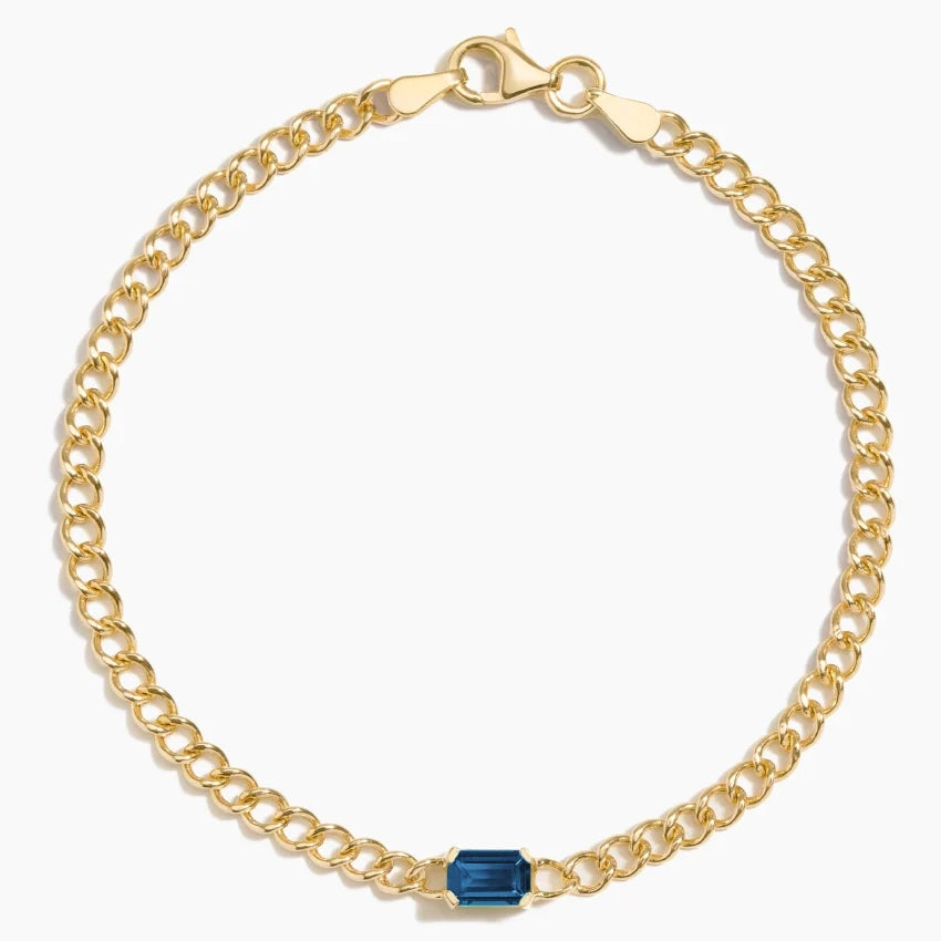 Tek Taş Model 1.00 Karat Zümrüt Kesim Laboratuvar London Blue Topaz Bileklik 18K - Bold Diamonds