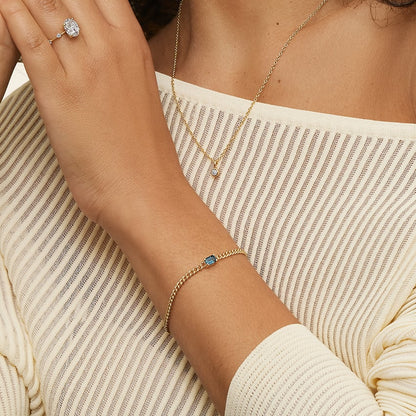 Tek Taş Model 1.00 Karat Zümrüt Kesim Laboratuvar London Blue Topaz Bileklik 18K - Bold Diamonds