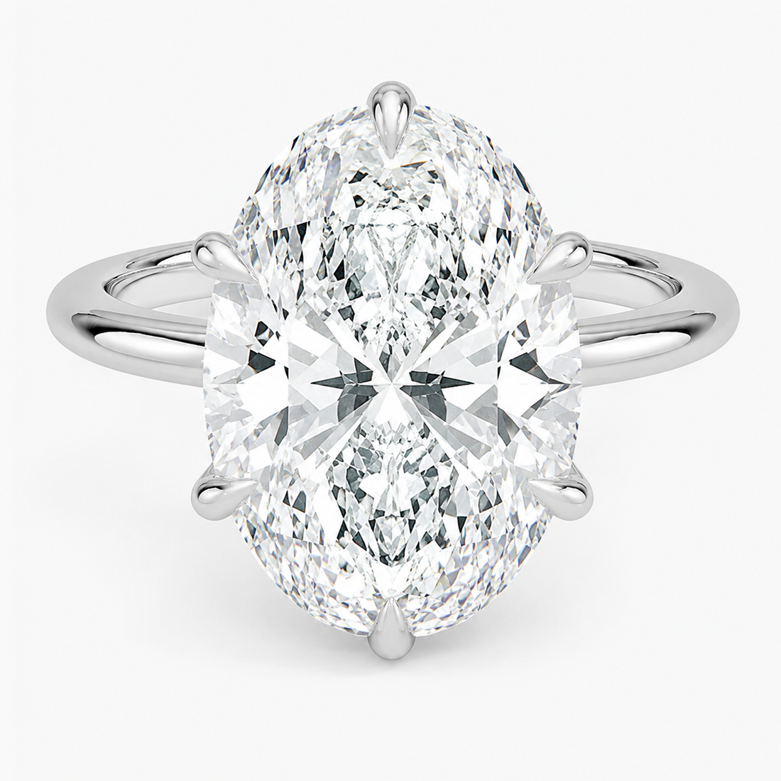 Altı Tırnak 6.00 Karat D-VS Oval Tektaş Laboratuvar Pırlanta Yüzük - Bold Diamonds