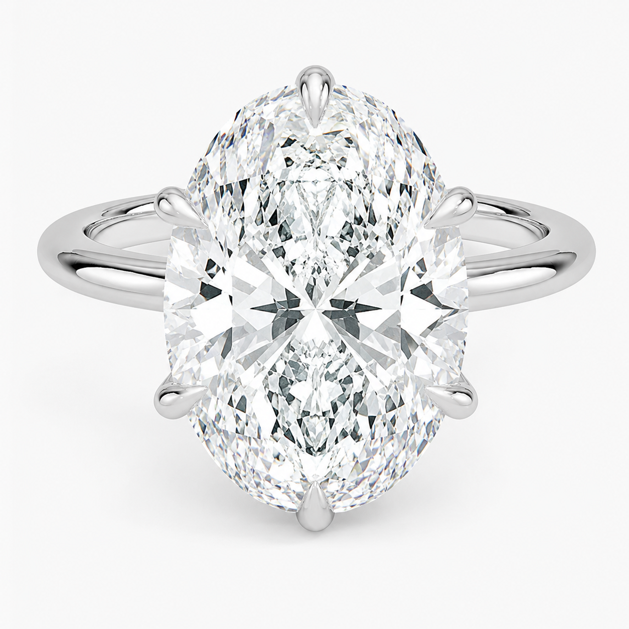 Altı Tırnak 6.00 Karat D-VS Oval Tektaş Laboratuvar Pırlanta Yüzük - Bold Diamonds