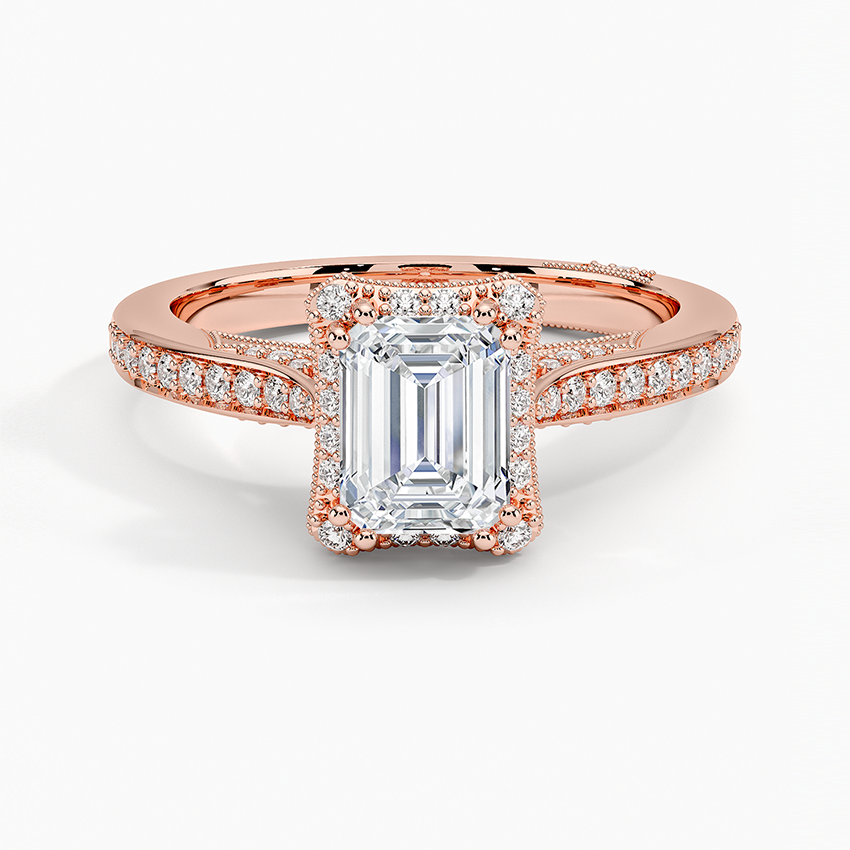 1.50 Emerald Kesim Halo Tasarım Tektaş Laboratuvar Pırlanta Yüzük 18K - Tilara