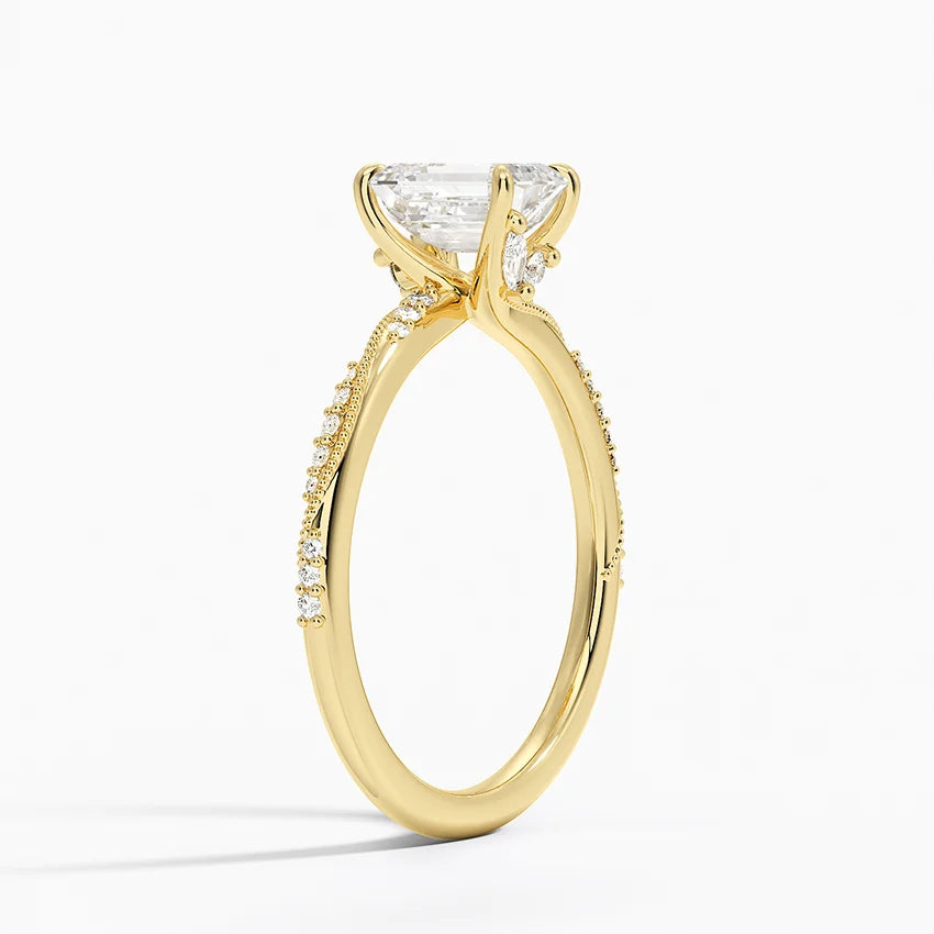 1.25 Karat Emerald Kesim Hidden Halo Tasarım Tektaş Laboratuvar Pırlanta Yüzük 18K  - Melora - Bold Diamonds