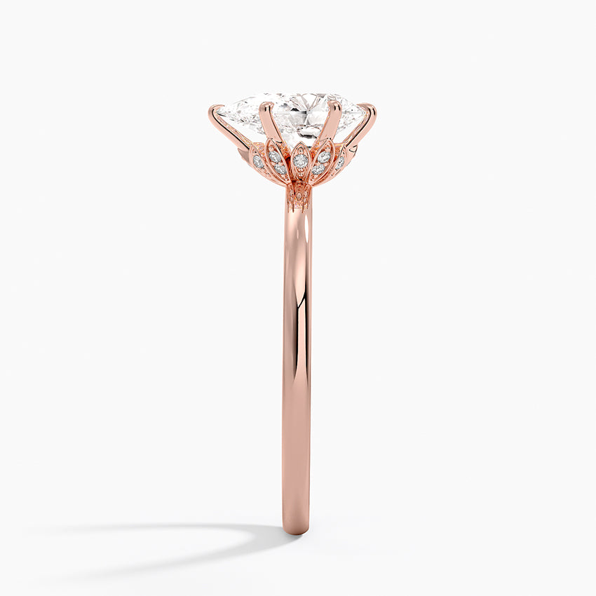 Altı Tırnak 1.15 Karat Damla Kesim Hidden Halo Tasarım Tektaş Laboratuvar Pırlanta Yüzük 18K - Delora - Bold Diamonds