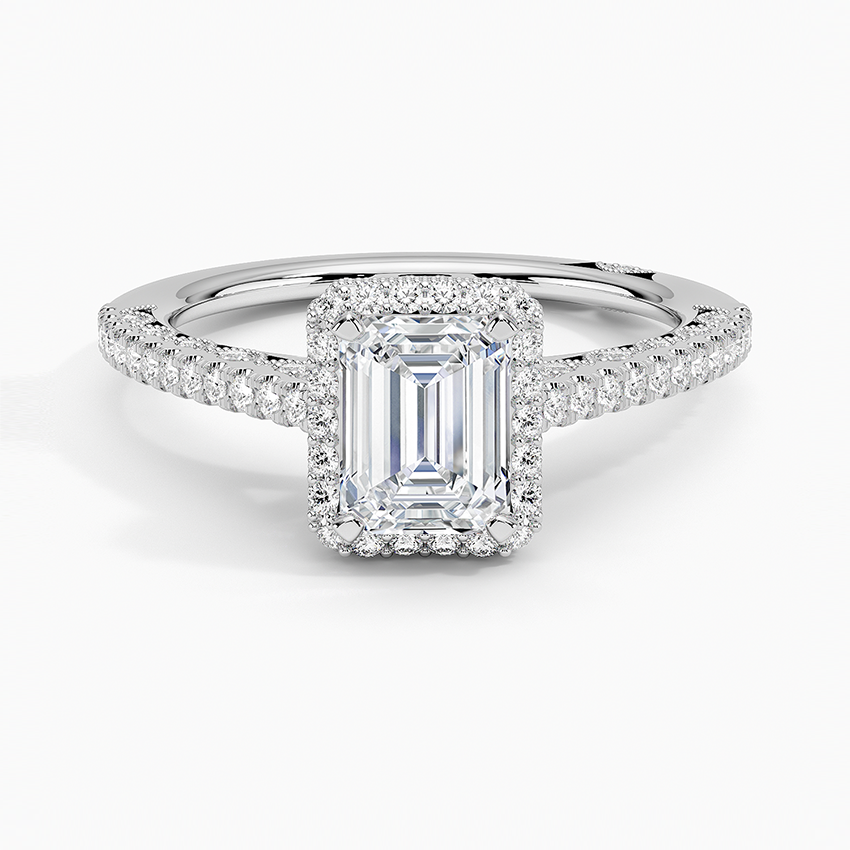 1.50 Karat Emerald Kesim Hidden Halo Tasarım Tektaş Laboratuvar Pırlanta Yüzük - Capri