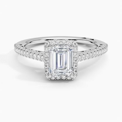 1.50 Emerald Kesim Hidden Halo Tasarım Tektaş Laboratuvar Pırlanta Yüzük - Gilara