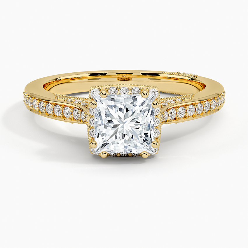 1.50 Prenses Kesim Halo Tasarım Tektaş Laboratuvar Pırlanta Yüzük 18K - Tilara