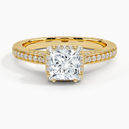 1.50 Prenses Kesim Halo Tasarım Tektaş Laboratuvar Pırlanta Yüzük 18K - Tilara