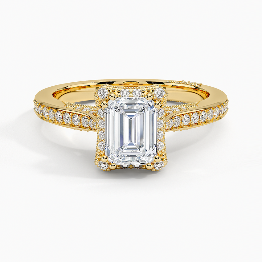 1.50 Emerald Kesim Halo Tasarım Tektaş Laboratuvar Pırlanta Yüzük 18K - Tilara