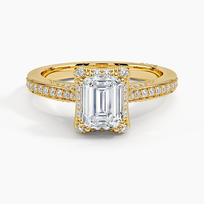 1.50 Emerald Kesim Halo Tasarım Tektaş Laboratuvar Pırlanta Yüzük 18K - Tilara