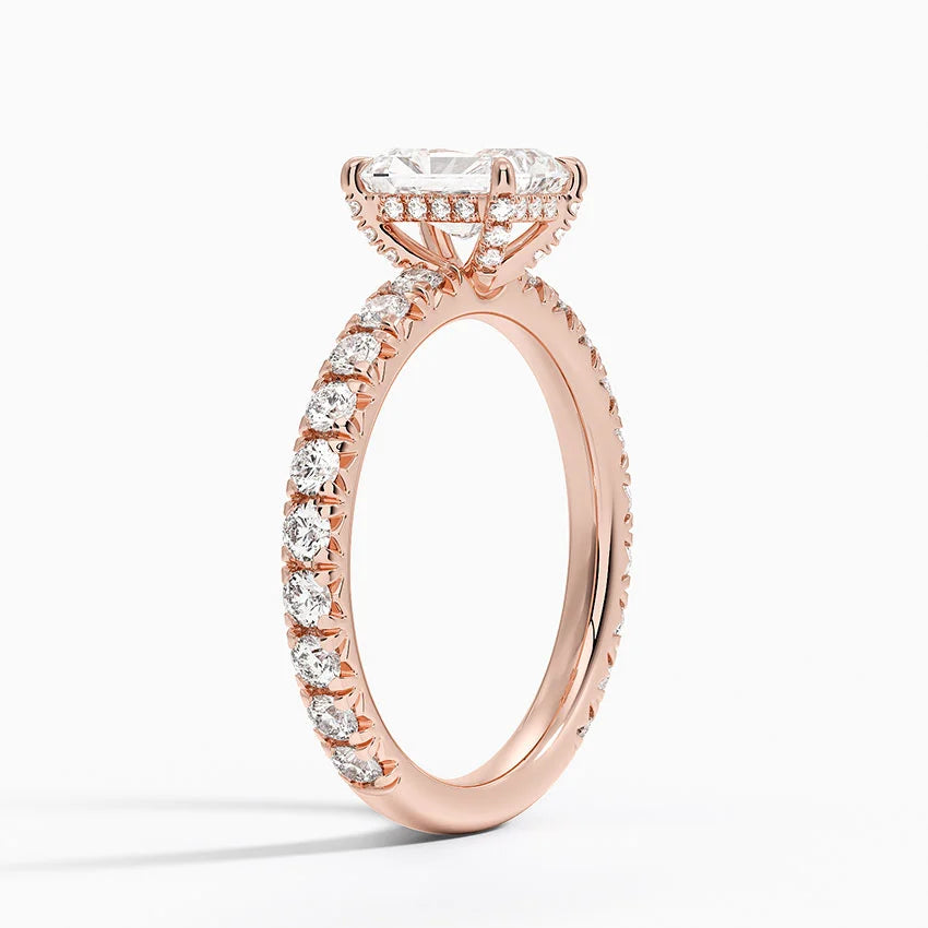 1.75 Karat Radiant Kesim Hidden Halo Tasarım Tektaş Laboratuvar Pırlanta Yüzük 18K  - Selora