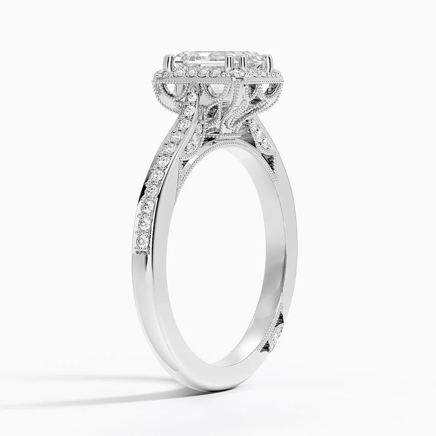 1.50 Karat Emerald Kesim Halo Tasarım Tektaş Laboratuvar Pırlanta Yüzük - Dijon