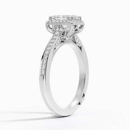 1.50 Emerald Kesim Halo Tasarım Tektaş Laboratuvar Pırlanta Yüzük 18K - Tilara