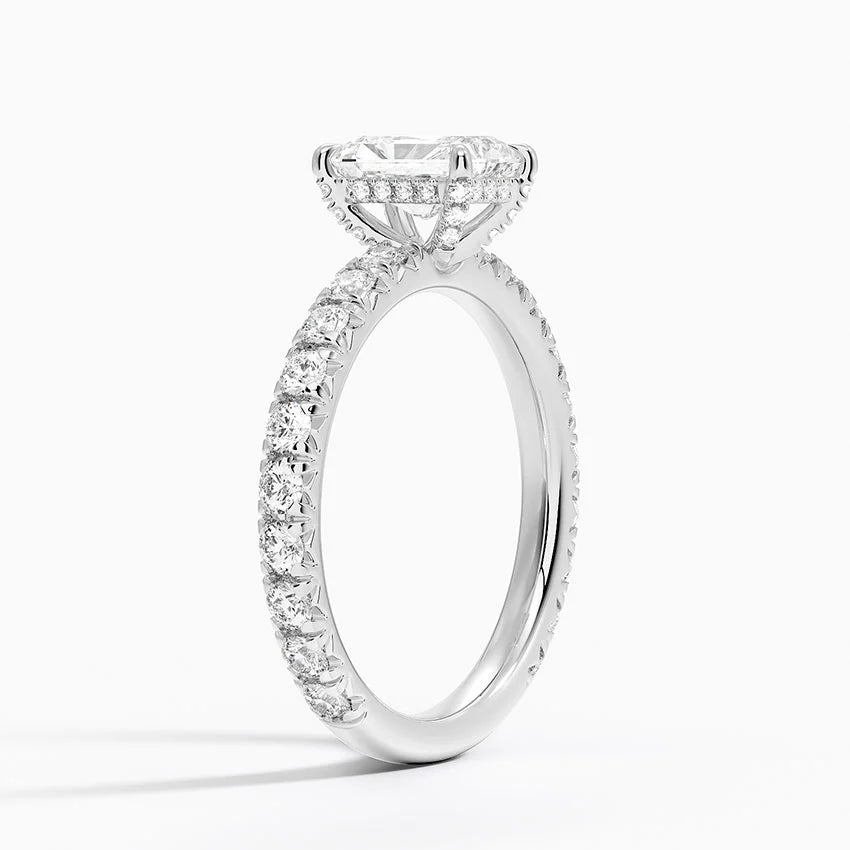 1.75 Karat Radiant Kesim Hidden Halo Tasarım Tektaş Laboratuvar Pırlanta Yüzük 18K  - Selora