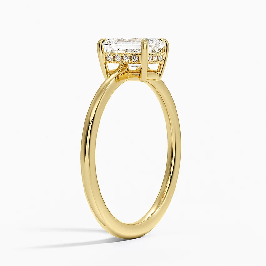 1.10 Karat Emerald Kesim Hidden Halo Tasarım Tektaş Laboratuvar Pırlanta Yüzük - Monaco