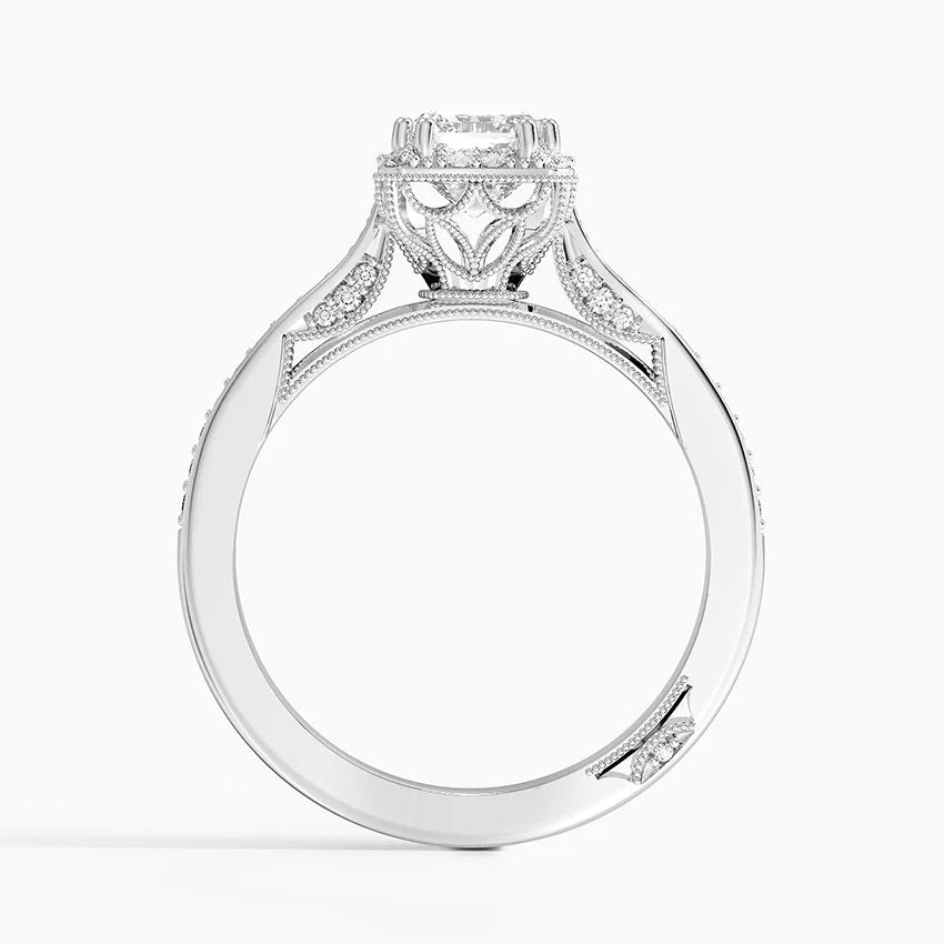 1.50 Emerald Kesim Halo Tasarım Tektaş Laboratuvar Pırlanta Yüzük 18K - Tilara