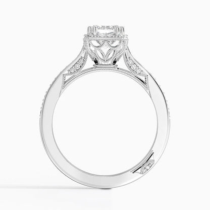 1.50 Emerald Kesim Halo Tasarım Tektaş Laboratuvar Pırlanta Yüzük 18K - Tilara