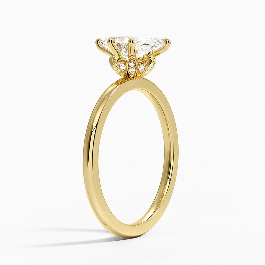 Altı Tırnak 1.15 Karat Marquise Kesim Hidden Halo Tasarım Tektaş Laboratuvar Pırlanta Yüzük - Delora - Bold Diamonds