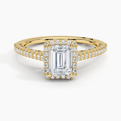 1.50 Emerald Kesim Hidden Halo Tasarım Tektaş Laboratuvar Pırlanta Yüzük - Gilara