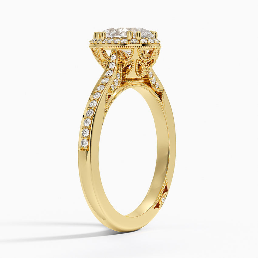 1.50 Damla Kesim Halo Tasarım Tektaş Laboratuvar Pırlanta Yüzük 18K - Tilara